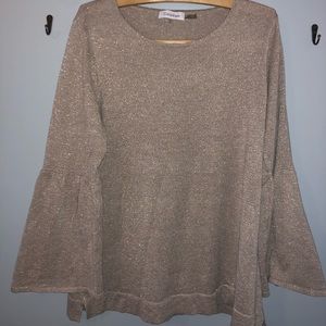 Calvin Klein bell sleeve gold sparkly sweater